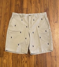Polo Ralph Lauren Men s Chino Shorts 35 Embroidered Pony AOP Khaki MINT