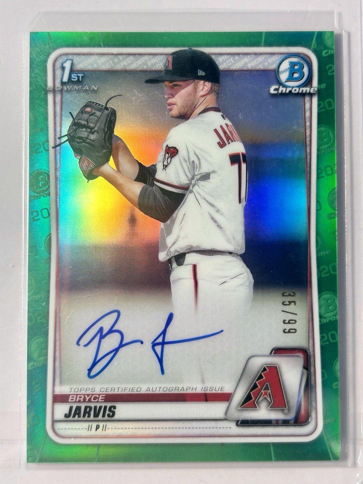Bryce Jarvis 2020 Bowman Chrome 1st Auto Green Refractor /99 Diamondbacks
