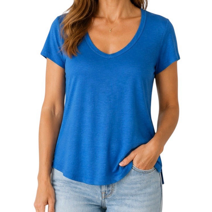 Max Studio Womens Blue Pima Cotton Short Sleeve T Shirt Size M Scoop Neck Tee