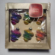 Vintage Shiny Brite Atomic UFO Tornado Striped Mica Ornaments Set/6