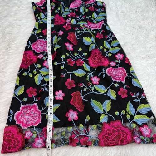 Dress the Population Aurora Floral Embroidered Lace Sheer Hem Dress Size M Black - Picture 3 of 24