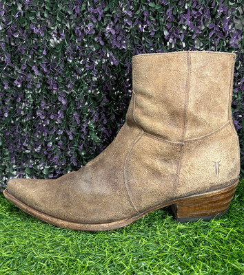 Frye Austin Inside Zip Men Size 12M Dark Ash Nubuck Suede Leather Snip Toe Boots