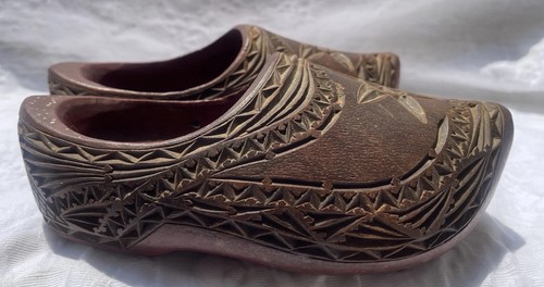 Antique 1930 Childs shoe Wooden clog carved