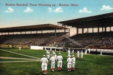 Modern Reprint Postcard Red Sox Warming Up Boston, Mass Baseball Fenway D377