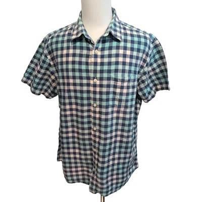 Chemise Banana Republic 100% Lin Bleu Vert Carreaux Manches Courtes Taille XL - Photo 1/4