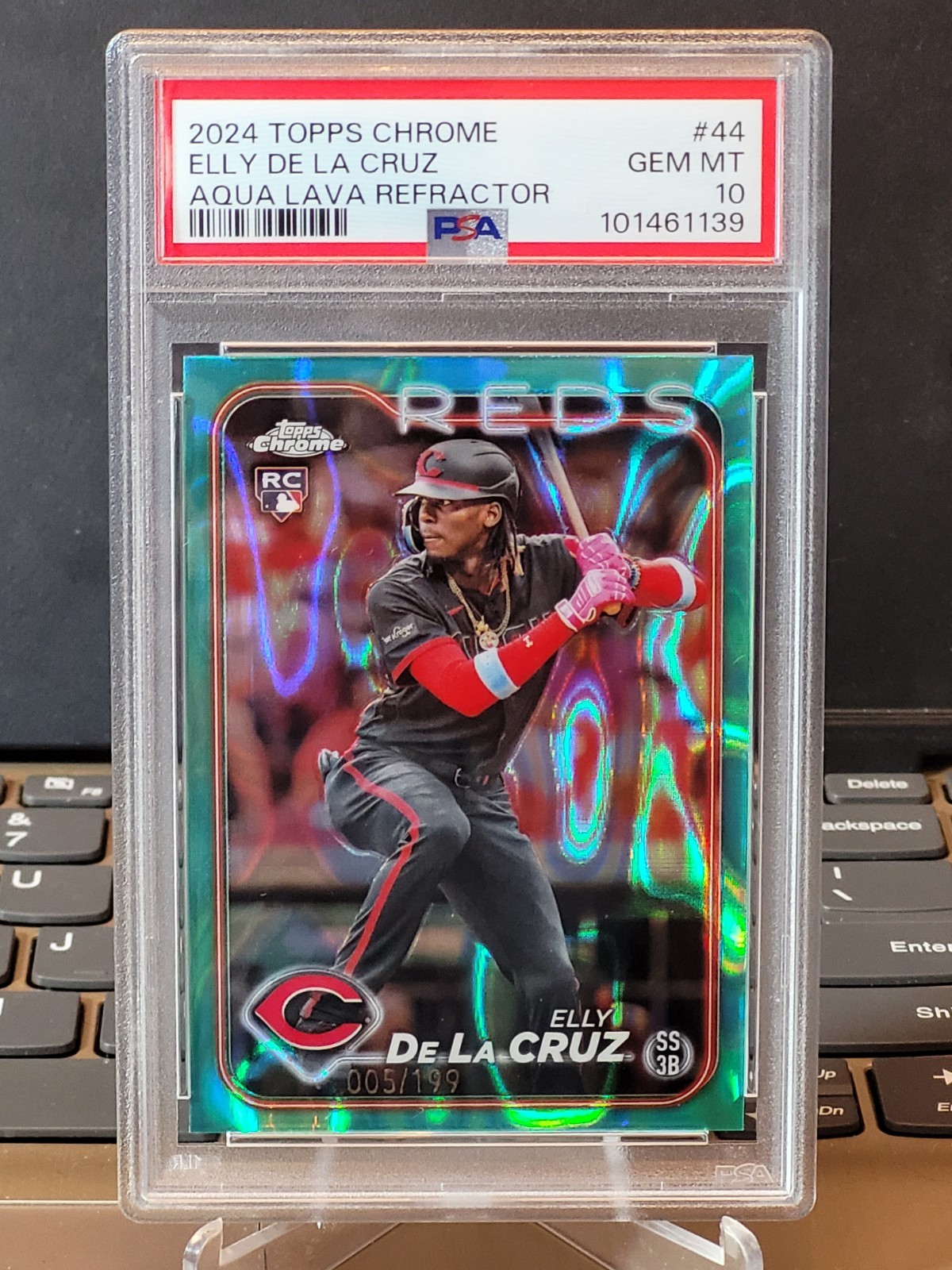 2024 TOPPS CHROME ELLY DE LA CRUZ AQUA LAVA REFRACTOR RC PSA GEM MINT 10 /199 view 1
