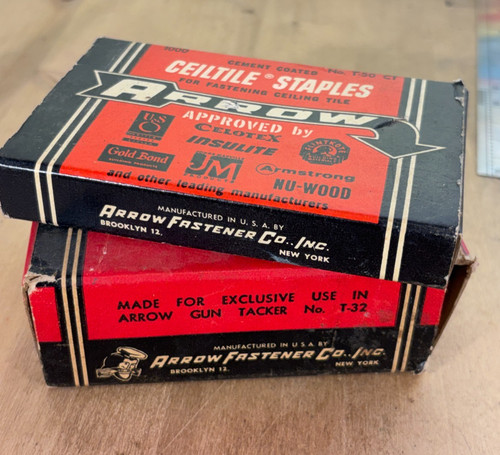 2 Vintage Arrow Staples, Tack Pointed T-50 CT and No T-32, Open Boxes Near Full