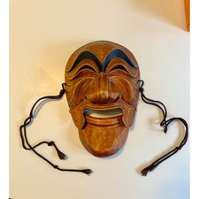 Masque coréen Hahoe Yangban bois sculpté à la main art populaire traditionnel mâchoire mobile.