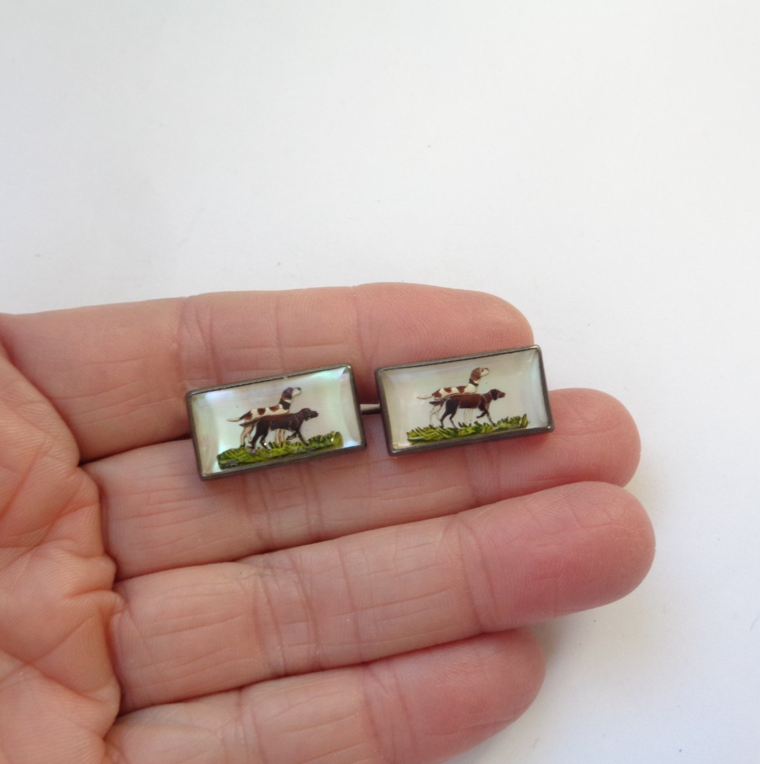 Antique Sterling Silver Painted Pointer Hunting D… - image 7