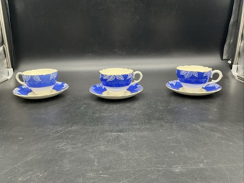 3 Vtg Coalport England “Cardinal” Blue Teacups And Saucers 4 1/2” X 2 1/2” - Picture 1 of 9