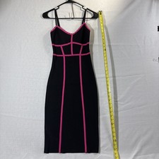 BCBGMAXAZRIA Vestido ceñido al cuerpo vendaje para mujer talla XS negro con ribete magenta