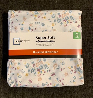 Mainstays, Super Soft, Wrinkle Free, Brushed Microfiber, Queen Floral Flat Sheet