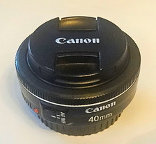 Canon EF 40mm f/2.8 STM Pancake Lens, Box, Front & Rear Caps