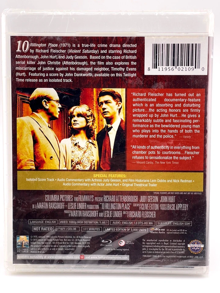  10 RILLINGTON PLACE BLU-RAY! U.S TWILIGHT TIME VERSION! LIMITED 3000! SEALED - Image 2 of 2