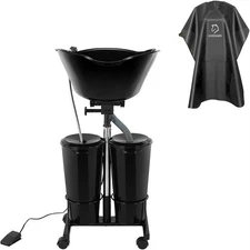 Portable Shampoo Bowl Unit Height Adjustable with 2 Bucket Hair Washing Station