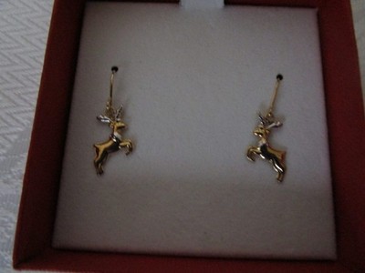 Seltene 14K JCM Gold Bicolor Gold Rentier Ohrhänger Jacmel Mauritius Neu