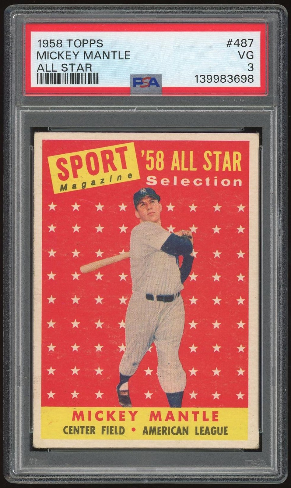 1958 Topps #487 Mickey Mantle AS PSA 3 *3698 view 1