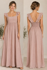 Show me Your Mumu June Maxi Dress Soft Beige Chiffon Bridesmaid Wedding Medium