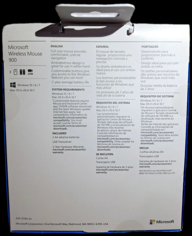 Microsoft Wireless 900 Full-Size Mouse (Black) PW4-00001 Model 1737, 1461 - Image 2 of 4