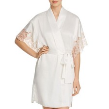 NATORI Plume Wrap Short Robe Warm White w/ Pink Dogwood Lace XL MSRP 160 NEW
