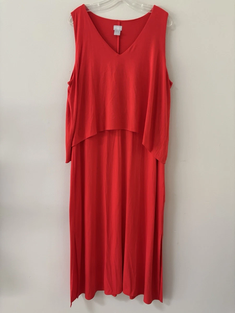 chicos red dress Chico's Classic Little Red Dress 3/4 Sleeves Stretch Chicos Size 3