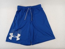 Under Armour Logo Shorts Boys YXL Blue Drawstring Athletic Performance Run Sport