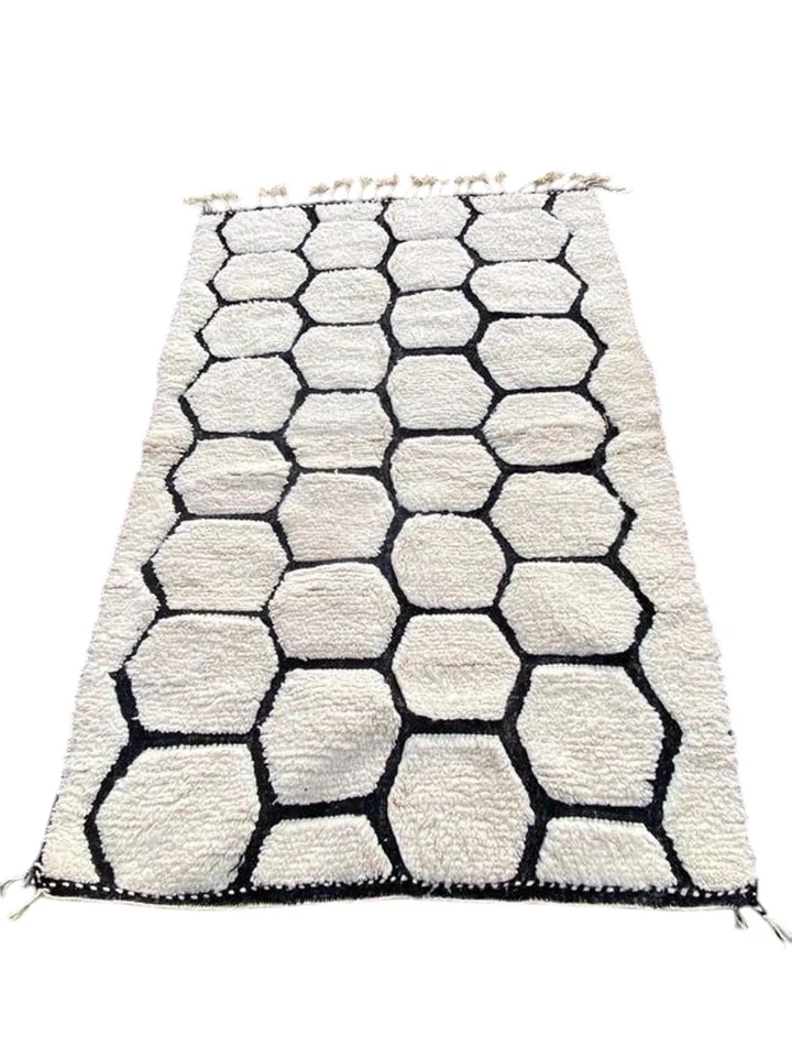 New Modern Geometric Moroccan Rug: Handmade Wool Berber Carpet, Black & White - Image 2 of 4