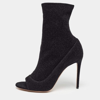 Aquazzura Black Lurex Fabric Eclair Ankle Boots Size 40