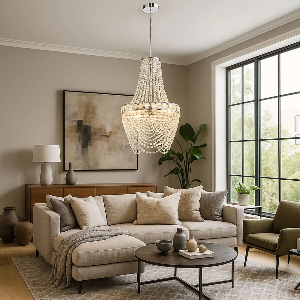 Lampadario A Soffitto 3 Fiamme E27 Cristalli Cromo Sala Da Pranzo - Immagine 4 di 4