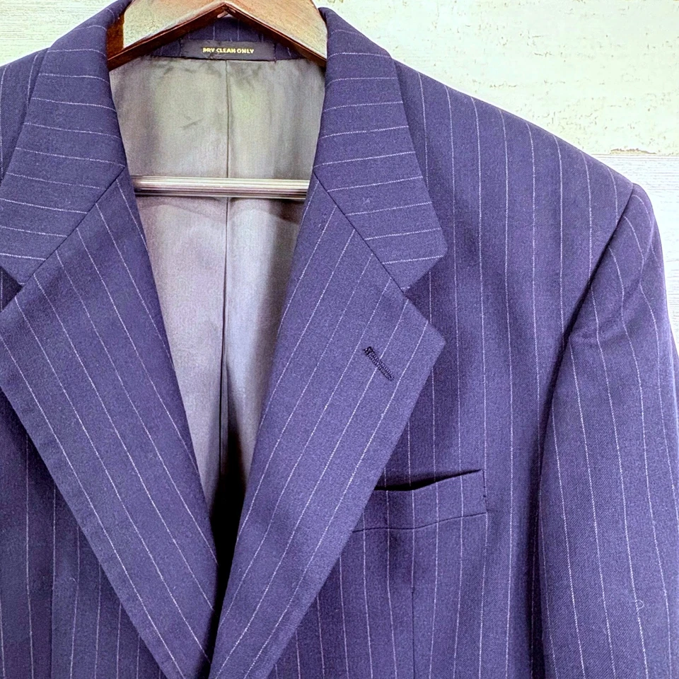 Traje Blazer Chaqueta Givenchy Monsieur De Colección Azul Marino 42R Lana Rayas Dos Botones Foto 2 de 4