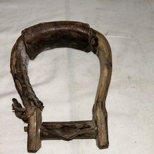 Vintage Wooden And Leather Stirrup For Horse Saddle, Leather Tied Tread, Rustic