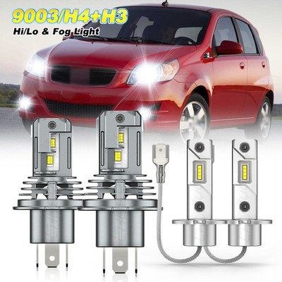 For Pontiac G3 2007 2008 2009-2010 6000K LED Headlight Hi/Lo + Fog Light Bulb 4X