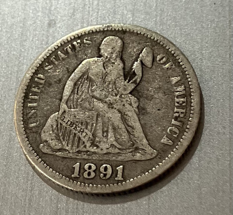 1891 US Seated Liberty Dime 90% Good Condition Variety 4 Resumed 1875-1891 