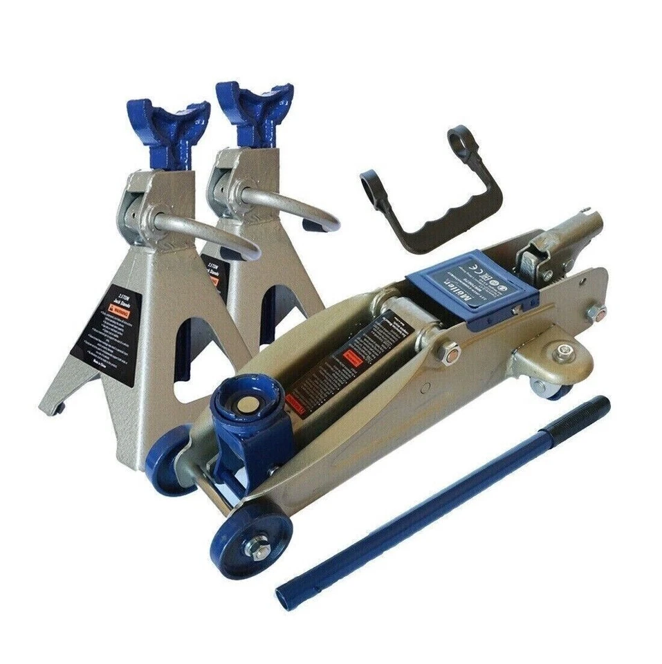 Cric sollevatore idraulico a carrello 2T + 2 cavalletti per auto 3T