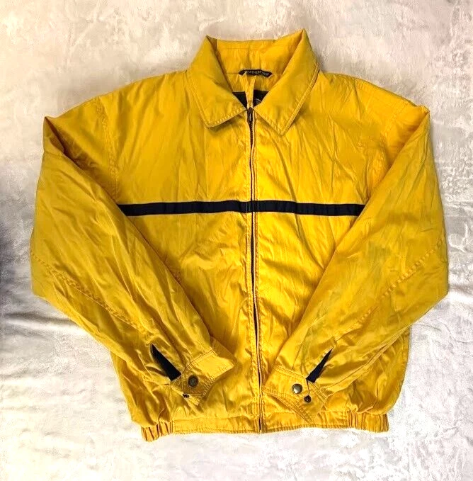 Weatherproof Mens Micro Fiber Windbreaker Jacket Yellow Blue Stripe Medium
