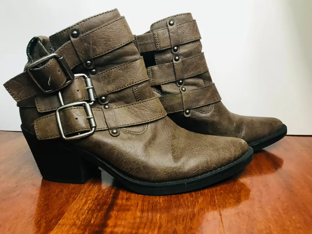 Forever21 Faux Leather Buckle Accent Ankle Boots Brown Size 6 eBay