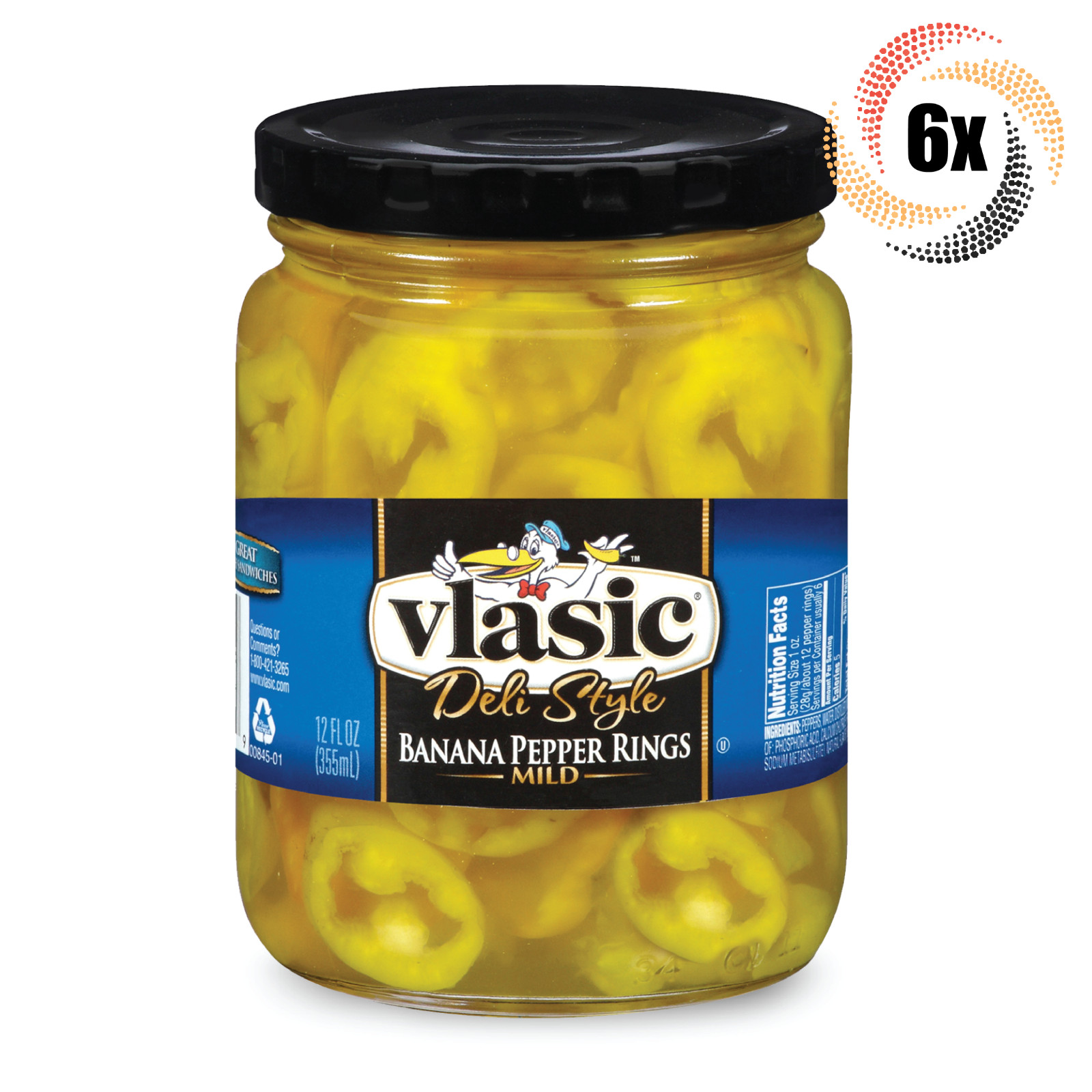 6 баночек с мягкими кольцами из бананового перца в стиле Vlasic Deli | 12 жидких унций | Сертифицированный кошерный продукт