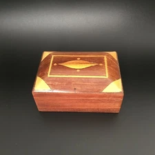 Vintage Antique Marquetry Inlaid Wood Trinket Jewelry Wooden Box