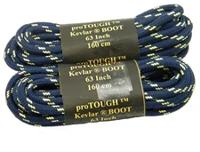 2 Pair Navy Blue w/Yellow 7/32 thick heavy shoelaces made with Kevlar strands 
