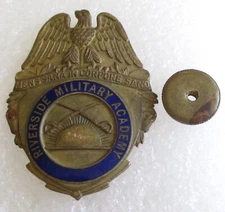 Vintage Riverside Military Academy Cadet Hat Cap Badge Pin Atlanta J.R. Gaunt NY