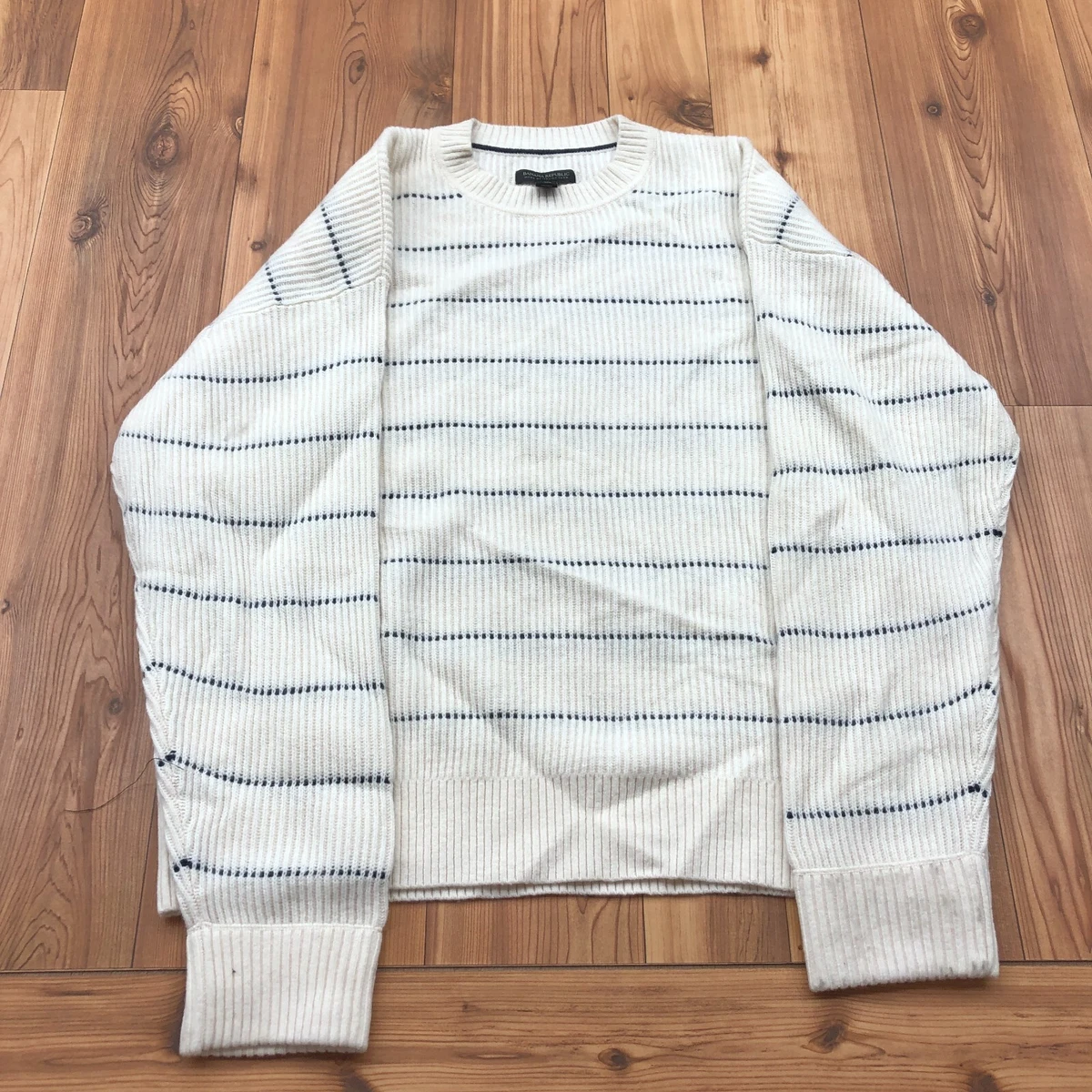 Vintage Banana Republic White Striped Crew Neck Pullover Sweater Adult Size XL