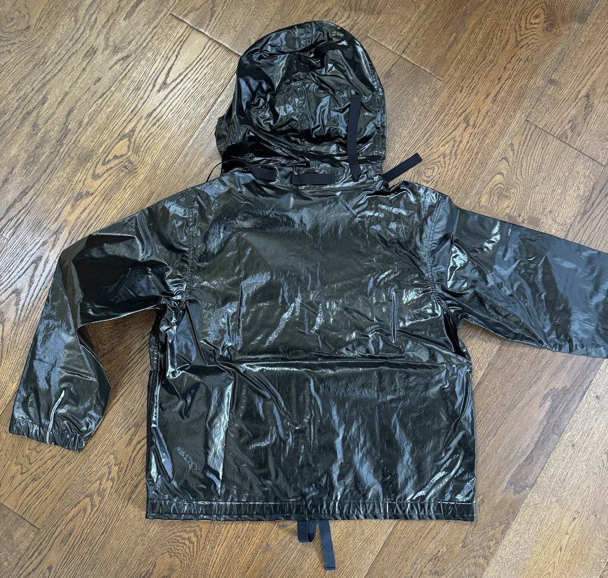 Men's Dries Van Noten Black High-Shine Hooded Jacket Size Medium