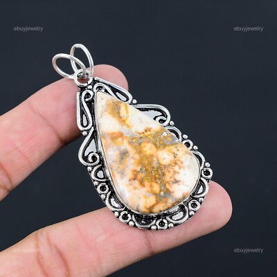 Natural Petrified Wood Jasper Gemstone Pendant 925 Sterling Silver Jewelry 
