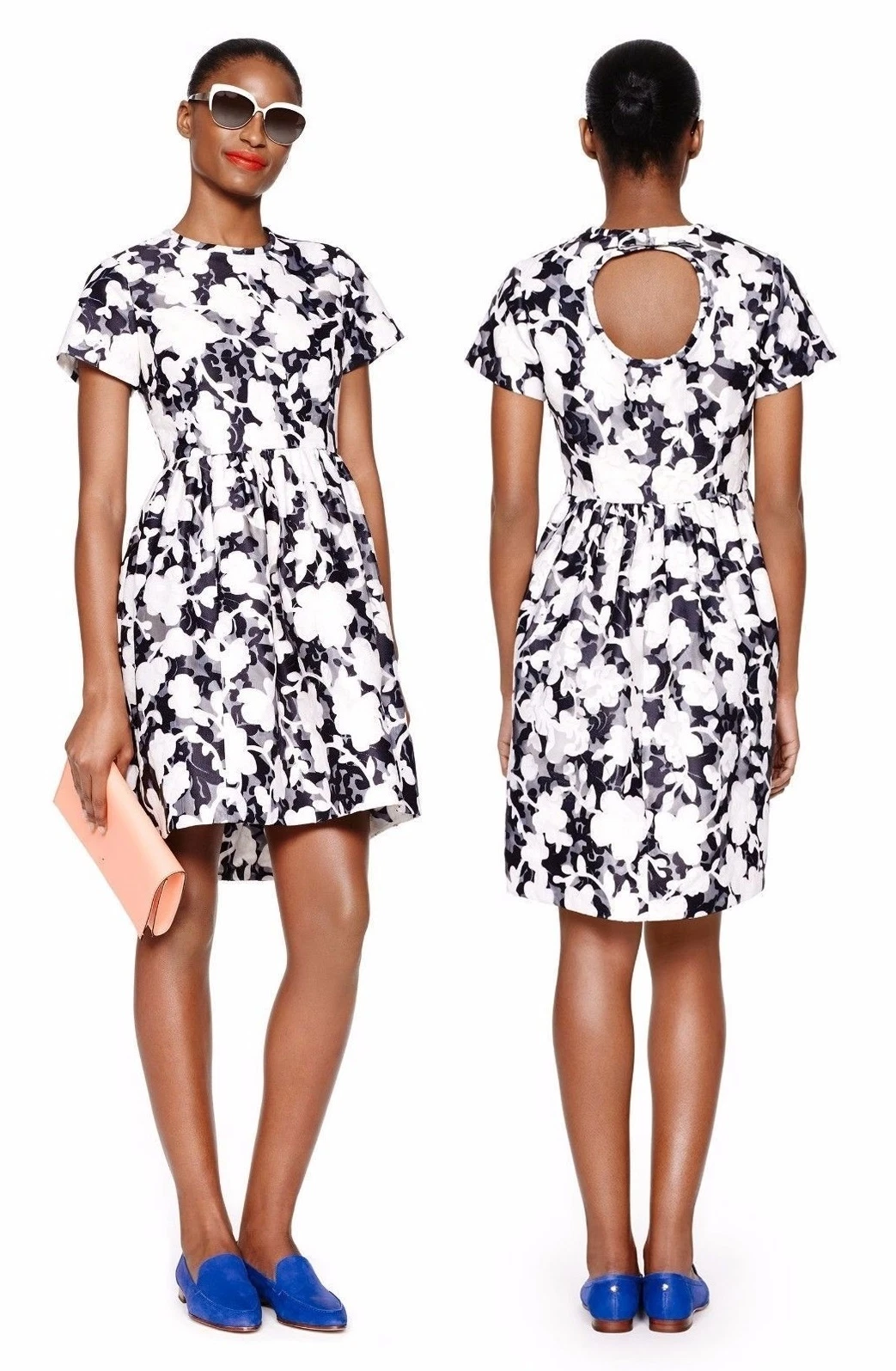 Abito Kate Spade grafico floreale pizzo manica corta ritaglio schiena fiocco tg 2 6 $548