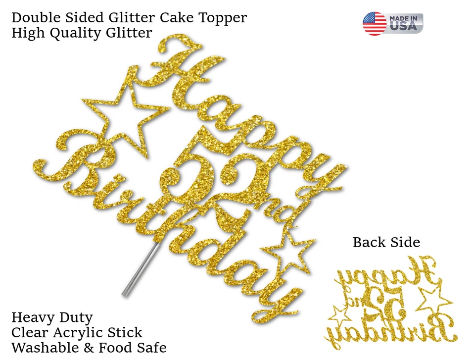 Decoraciones de cumpleaños 52º cumpleaños adorno de pastel (20 COLORES doble brillo lateral) Foto 3 de 4