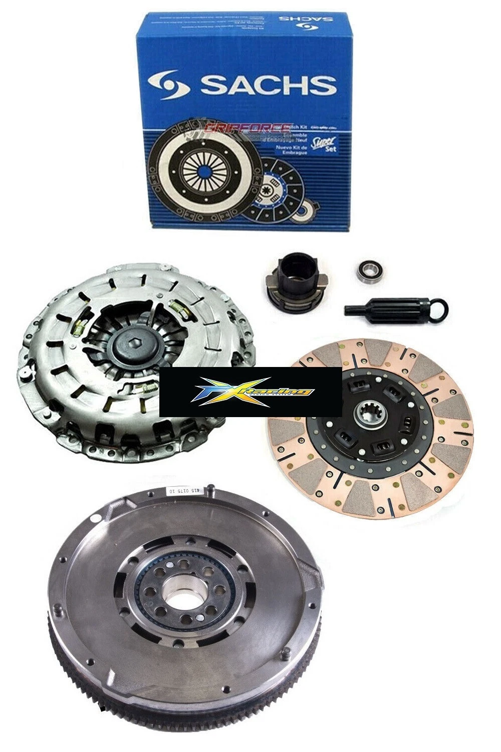 Sachs,FX Racing Clutch Kit K70380-01-DF-SSA &ndash; United States Clutch Disc Style: Full Face Dual Friction Disc Custom Bundle: No Bundle Listing: Yes Transmission Type: Manual Plate Diameter: 10" Manufacturer Warranty: 1 Year Disc Material: Dual Friction - Organic & Cerametallic Clutch Material: Cerametallic + Carbon Kevlar Performance Part: Yes Pressure Plate Type: Heavy Duty Push Type Diaphragm Brand: Sachs,FX Racing Number of Teeth: 10 Type: Clutch Kit Flywheel Material: DMF CAST IRON Interchange Part Number: ACT BM4-HDR6 600260 DMF050 03-054 FIDANZA 195321 Input Spline Quantity: 10 Disc Diameter: 240mm Surface Finish: Cerametallic + Carbon Kevlar / DMF CAST IRON UPC: Does not apply &ndash; Fits 01-06 BMW M3 E46 S54