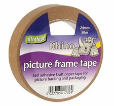 Rhino Brown Paper Picture Frame Tape 24mm x 50m - Framing Self Adhesive Roll