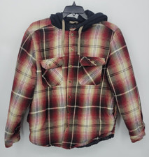 Legendary Outfitters Shirt Jacket Mens Large Brown Plaid Hooded Quilted Shacket