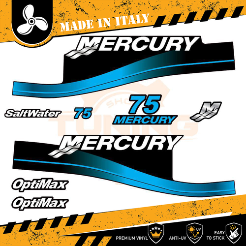Kit d'autocollants pour moteur hors-bord Mercury 90 Ch - Saltwater BLEU