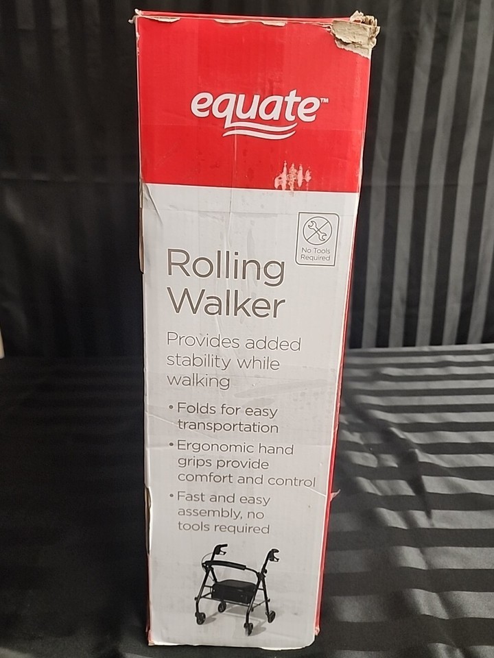 Equate Rolling Walker With Hand Brakes Padded Seat & Backrest + Storage